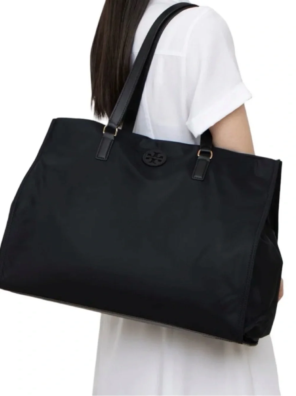 Tory Burch Black Logo Nylon Tote Bag